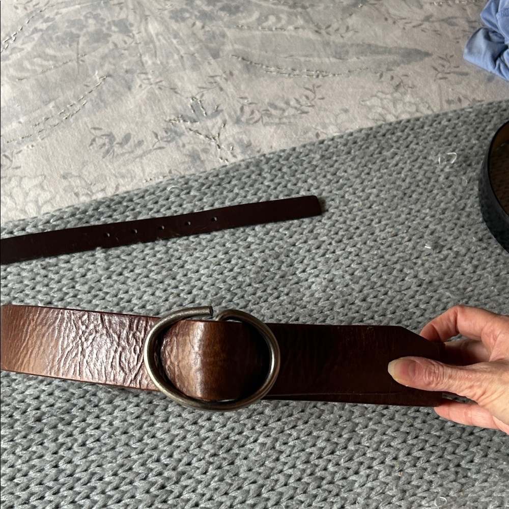 J. Crew Dark Brown Leather Belt with Silver Oval Buckle